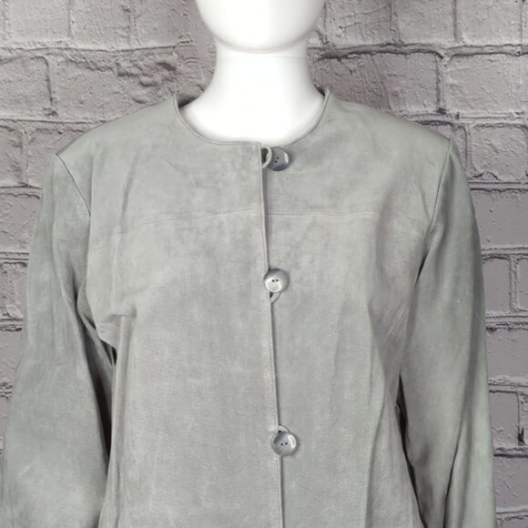 Dennis Basso Grey Suede Jacket with Matching Scarf, Women's Small NWT - Picture 1 of 12